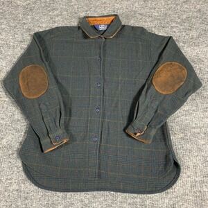 VTG Woolrich Shirt Womens 10 Green Wool Blend Button Up Elbow Pads Flannel USA
